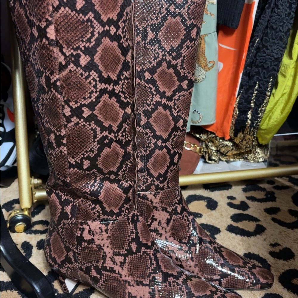 ANTONIO MELANI Brown Snake Print Heeled Boots NEW! Size 10